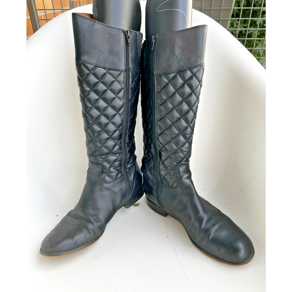 Corso Como 1" Flat tall black leather Quilted boots zipper comfort Size 9 M - Picture 2 of 13